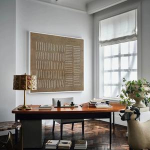 Cuadro Abstracto de Líneas Geométricas Marrones sobre Lienzo, Arte de Pared en Gris-Taupe, Pintura Acrílica para Hogar, Hotel, Galería, Decoración de Interiores - Product Image 3