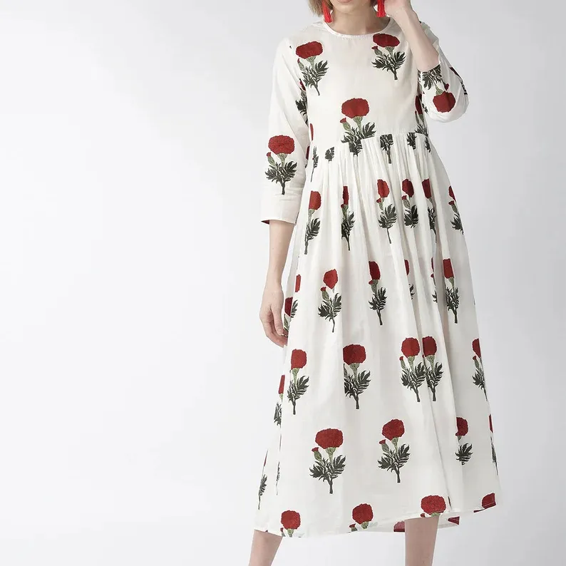 Flower Printed Women Dresses Vintage Women Clothing Spring Holiday Maxi Dress