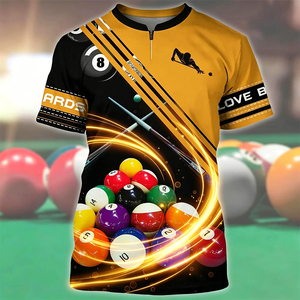 Camiseta S.Q.F Amarilla y Negra con Gráfico 3D Impreso por Transferencia Térmica, 100% Algodón, 300 Gramos, Diseño de Billar, Bola 8, Tacos Cruzados, Estilo Urbano - Product Image 6