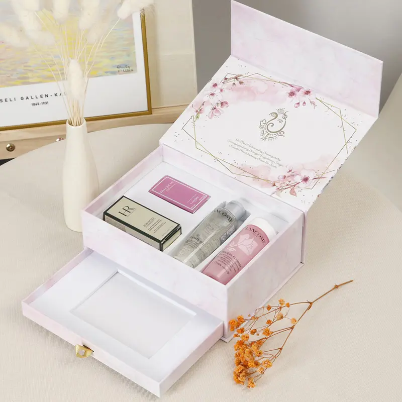 Wholesale Cardboard Magnetic Cosmetic Bottle Luxury Packaging gift Box Set Custom Paper Cosmetic Storage Box