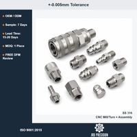 Pièces de raccordement rapide en acier inoxydable 316 sur mesure, usinage CNC pour fournisseur OEM, ISO 9001, 0,005 mm, MOQ 1