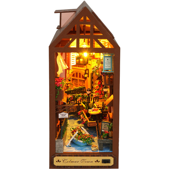 DIY Miniature Wooden Dollhouse Kit Book Nook Shelf Insertion Educational Toy Collection