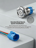 LANBOO Tombol Tekan Stainless Steel 16mm (1NO) Tipe Latching Momentary LED IP65 12A 12V/220V Peralatan Rumah Tangga Elektronik Termasuk