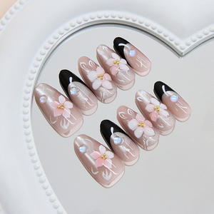 Nuevo Producto al por Mayor. Uñas Postizas de Moda Estilo Francés <span class=keywords><strong>con</strong></span> Líneas Metálicas Irregulares en Forma de Ojo de Gato Negro y Azul, Estilo Flor de Hielo, para Instagram - Product Image 3
