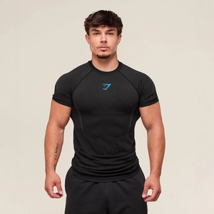 T-shirt sportiva da <span class=keywords><strong>uomo</strong></span> a maniche corte, traspirante, ad asciugatura rapida, anti-umidità, slim fit, con fantasia a pois e motivo muscolare - Product Image 1