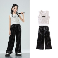 Vêtements Hip Hop pour filles de 3 ans à l'âge adulte, ensemble de 2 pièces, haut à paillettes et pantalon pour la danse jazz, costumes de danse moderne