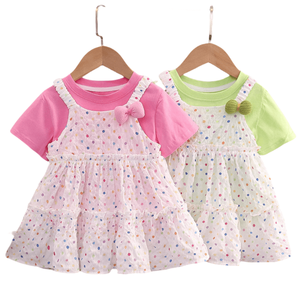 Nouvelle collection été 2025 pour filles : Ensemble deux pièces style coréen, comprenant une robe et un haut uni à pois multicolores - Product Image 2