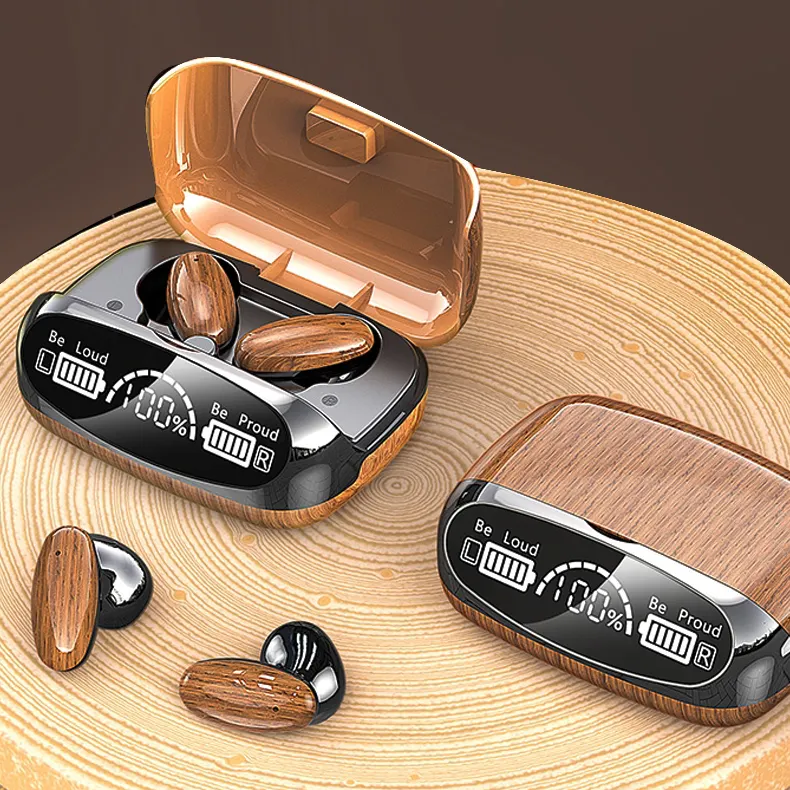 Écouteurs stéréo sans fil M35 TWS, longue durée de vie de la batterie, design élégant en bois, écran LED, casque stéréo haut de gamme