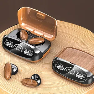 M35 TWS True Wireless Stereo Earbuds Long Battery Life Stylish Wood Design Earphone LED Screen Premium Stereo Sound Headphone