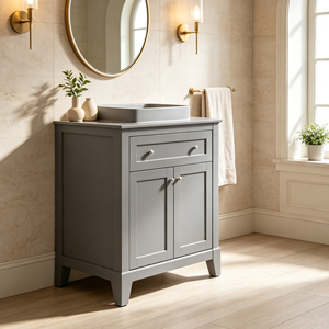 Mueble de Baño Moderno de Madera de Nogal Oscuro, 30 Pulgadas, con Lavabo de Cerámica, Cajones y Puertas Pintadas en Gris, Diseño Rectangular - Product Image 5