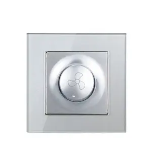 EU Fan Switch Controller 220V Silver Grey Glass Wallpad European Rotary Ceiling Fan Variable Speed Regulator Control Switch