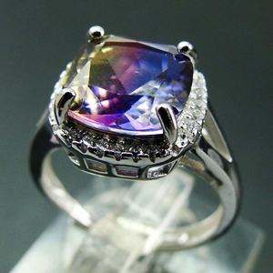 Wholesale 925 Sterling Silver Cubic CZ Halo Cushion Shape Tourmaline Silver <b>Ring</b> - Product Image 2