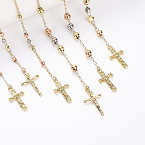 เครื่องประดับโรซารี่พระแม่มารีชุบทอง 14k ลูกประคำคาทอลิกประดับเพชร ลูกปัดสามสี - Product Image 2