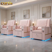 Fauteuil de pédicure électrique inclinable rose avec bain à remous sans tuyauterie et design doré pour équipement de salon de manucure et spa