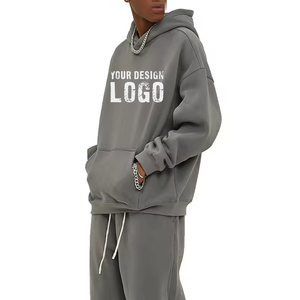 เสื้อฮู้ดดี้ผู้ชายทรงหลวมแบบสตรีทแคชชวล ผ้าฟลีซหนานุ่ม ไซส์ใหญ่พิเศษ คุณภาพสูง สีพื้น ไหล่ตก - Product Image 2