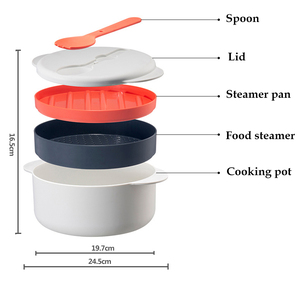En gros DD1117 Appareil de cuisson multifonction antiadhésif pour cuisine, cuiseur à riz, boîte repas, cuisson de pâtes, avec cuillère et passoire, compatible micro-ondes et vapeur - Product Image 2
