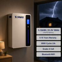 Batterie murale LiFePO4 5,12 kWh 51,2 V 100 Ah pour stockage d'énergie domestique, idéale pour les systèmes solaires résidentiels (vente en gros)