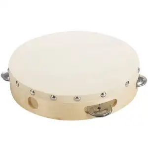 Chất lượng cao bằng gỗ nhạc cụ đồ chơi cầm tay trống với da cừu Tambourines