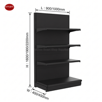 Étagère murale gondole légère simple face en métal noir pour magasin de proximité, présentoir de supermarché, équipement de présentation pour commerce de détail