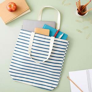 Bolsa de Compras Azul Reutilizable Ligera para la Escuela y la Vida Diaria, Bolsa de Hombro a Rayas, Bolsa de Lona - Product Image 2