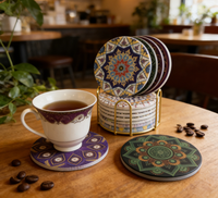 Nouvelles sous-verres absorbants en céramique Mandala, écologiques, réutilisables et personnalisables, pour café, thé, bière, et tapis de séchage pour tasses.