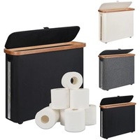 Panier de rangement pour papier toilette YK moderne, écologique, durable, en bois, autoportant, fait main, avec couvercle et poignée, pour caravane, salle de bain, placard, noir