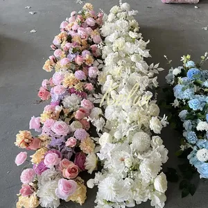 GJ-FRN06 웨딩 장미 꽃 러너 인공 실크 꽃 테이블 러너 대형 꽃 통로 러너 이벤트 장식