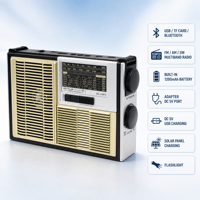 Radio domestique rechargeable certifiée CE, OEM ODM, moule privé, logo personnalisé, style vintage, BT, USB, TF, MP3, lampe de poche, panneau solaire