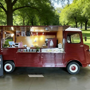 Camionnette de restauration mobile rouge foncé vintage avec fenêtre de service entièrement ouvrable pour la vente de glaces et de café en zone urbaine, en acier inoxydable - Product Image 2