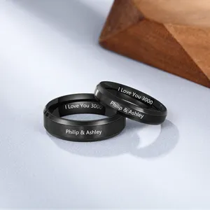 Fedi nuziali moda coppia nome personalizzato acciaio inossidabile 6mm/4mm anelli da uomo neri