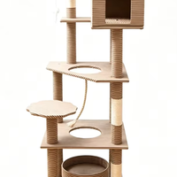 Arbre à chat ondulé avec condo et poteaux en sisal pour chats, vente en gros, OEM, logo personnalisé, marque privée, fournisseur pour animaux de compagnie, commande en gros, MOQ