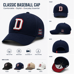 Gorras de Béisbol con Visera Ajustable, Bordado 3D, Cierres Traseros Ajustables, Clásicas y Versátiles, Protección Solar, Venta al Por Mayor de Fábrica - Product Image 1