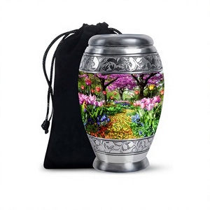 Belle urne florale de chemin de jardin grande pour les cendres humaines Urne de crémation unique commémorative décorative avec sac de velours gratuit - Product Image 1