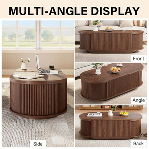 <span class=keywords><strong>Tavolino</strong></span> da Caffè Moderno Minimalista Foshan 2026 con Piano Sollevabile e Vano Contenitore Nascosto, in Legno Massello Ovale per Soggiorno - Product Image 3