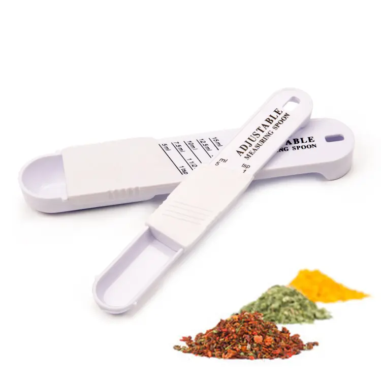 Juego de cuchara medidora ajustable, herramienta de cocina para hornear, cuchara medidora de escala de plástico, 2 uds.