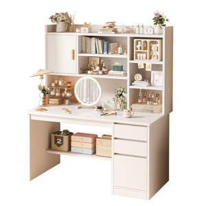 โต๊ะเครื่องแป้งไม้แบบเรียบง่ายสำหรับห้องนอนของเด็กผู้หญิงโต๊ะสีครีมอินสไตล์จุของได้มากโต๊ะแต่งหน้าชั้นวางหนังสือนักเรียน - Product Image 5