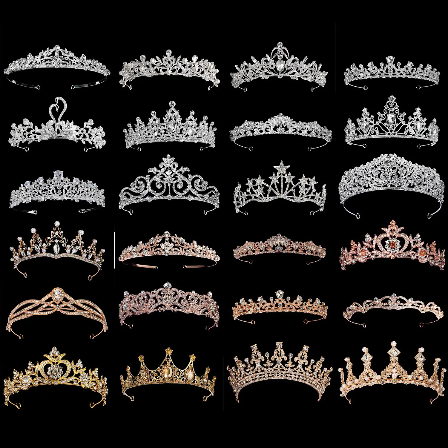 Bán Buôn Phụ Nữ Ngọc Trai Phụ Nữ Đảng Pageant Rhinestone Đầu Vương Miện Vương Miện Sang Trọng Bạc Công Chúa Ánh Sáng Vương Miện