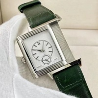 Montre rectangulaire réversible pour homme, bracelet en cuir, montre à quartz, affichage jour/nuit, montre de luxe classique pour affaires, style Reverso