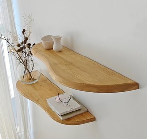 رف عائم زاوية مستدير رف عصري خشبي بتصميم فريد ديكور جداري رف عائم للتخزين عرض على الحائط - Product Image 2