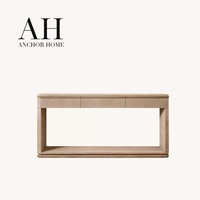 Console élégante et moderne en shagreen avec trois tiroirs à ouverture par pression, finition taupe, lignes incrustées, pour entrée, meuble d'appoint, personnalisable OEM