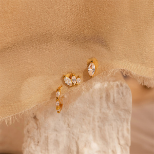 Juego de Aretes de Oro, Joyería de Moda, Aretes Geométricos con Zirconia en Forma de Ojo de Caballo para Chicas - Product Image 5