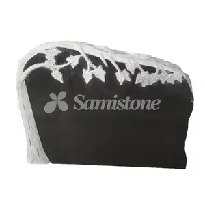 Tree Wood Carving Tombstone Upright Headstone Black Granite American Style Tombstone And Monument