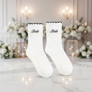 <strong>Bride</strong> Letter Ruffle <strong>Socks</strong> Black White Women Crew <strong>Socks</strong> Wedding Engagement Party Gift - Product Image 5