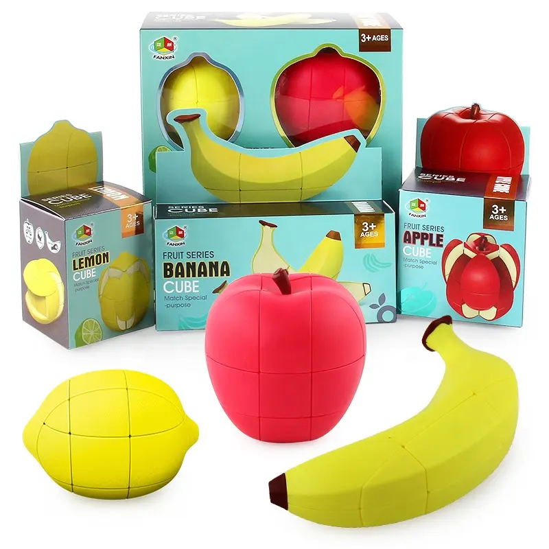 New Design Plastic Fruit Creative Toys Apple Lemon Banana 3x3 Speed Magic Cube Kids Educational Toy