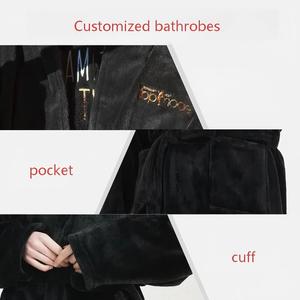 Accappatoio in pile nero unisex a maniche lunghe per adulti, con ricamo, personalizzabile all'ingrosso, con cappuccio, per uomo - Product Image 3