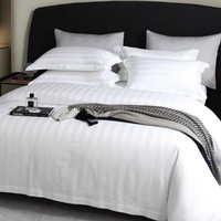 Parure de lit rayée 4 pièces pour hôtel, ensemble de draps en coton doux avec drap-housse, drap plat et taies d'oreiller, ensemble de textiles de maison