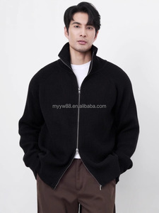Cárdigan de punto a rayas para hombre, hecho a medida, de manga larga, estilo maduro, con cremallera, de poliéster/nailon, suéter de otoño con cuello alto - Product Image 3