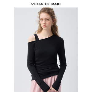 VEGA CHANG 2026 Nuova Collezione Primavera T-Shirt <span class=keywords><strong>Nera</strong></span> Asimmetrica con Spalla Scoperta, Vestibilità Comoda per Lavoro e Casual, Abbigliamento Donna - Product Image 5