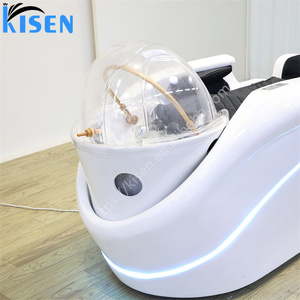 Estación de trabajo para el cuidado del cabello con reclinación cómoda, lavabo de cerámica integrado, sillón tapizado con espuma gruesa y soporte extensible para las piernas - Product Image 6