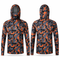 Vêtements de chasse en polyester sublimé personnalisés, camouflage, OEM ODM, veste tactique orange vif avec capuche intégrée et masque